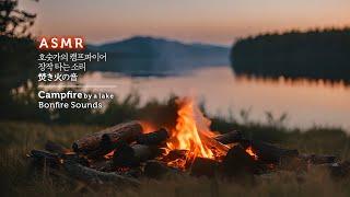 Campfire by a lake ️ Relaxing Bonfire, Fireplace & Nature Sounds, Ambience