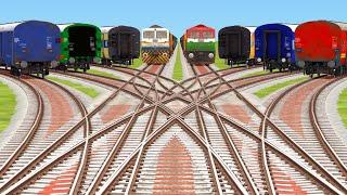 8*Train Crossing By Curved️Branched Railroad Crossing Tracks | abhay train railroad games