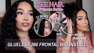 New INVISIBLE Drawstring 360 Frontal Wig | GLUELESS Waterwave Install & Bun READY | ISEE HAIR