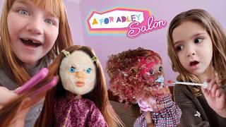 MiNi DOLL SALON and SPA!!  Adley & Navey give their dolls a Fashion Makeover! neighbor Ninja Twins