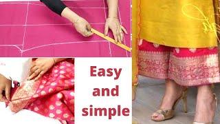 Very easy pant trouser cutting and stiching|women's pant ||Palazzo pant|reuse saree|latest Palazzo