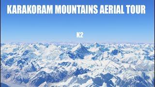 Karakoram Mountain Range aerial 3D tour. Mount K2.