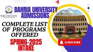 Bahria University Spring 2025 Admissions | Complete Campus-wise List of Programs Offered