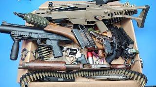 Box of Airsoft Guns  !!!/Reloading and Firing Airsoft Military Rifles & Gun