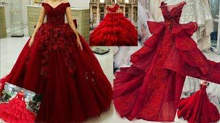 Beautiful red ball gown wedding dress/red wedding dress ideas for bride.