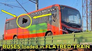 BUSES loaded in FLATBED TRAIN behind Roza WDG4G || Indian Railways