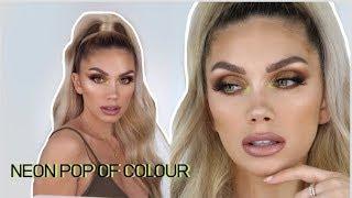 NEON POP OF COLOUR + BRONZEY MAKEUP LOOK | Julia Dantas