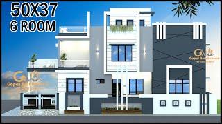 50x37 6 Room 3D House Design, 65x45 Latest Villa Design, Gopal Architecture