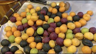 Colourful Fried Sweet Potato balls - Thai Street Food