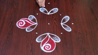 Rose flower rangoli design || daily muggulu ||