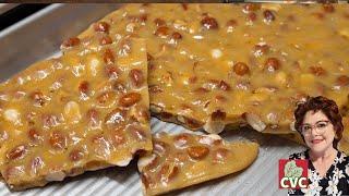 Christmas candy, peanut brittle homemade and an art Skillet