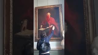 A Pro-Palestine activist destroys a historic painting of Lord Balfour at Trinity College #palestine