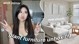 HUGE furniture unboxing + living room makeover