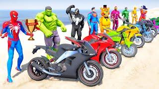 Motorcycles Challenge RACE on Cliff Roads with Superheroes/Spider-Man Goku Hulk Iron Man - GTA 5