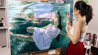 I painted myself underwater (it took 4 months) | Oil Painting Time Lapse | Realistic Water