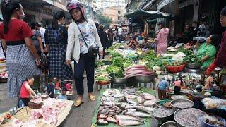 Cambodia Street Market Show - Plenty Rural Chicken, Fresh Vegetable, River Fish & More Food