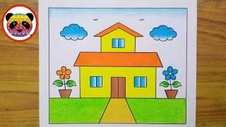 House Drawing / How to Draw a Simple House Easy Step By Step / House Scenery Drawing / House