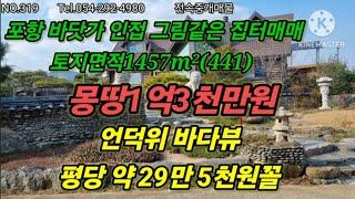 포항 바닷가인근 그림같은 집터 언덕위 바다뷰 토지면적1457m²(441) 몽땅1억3천만 당(29.5만)