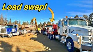 Loaded Logging Truck Blows A Rear End.  Wreckers, Giant Machines, and Trucks to the Rescue!