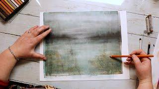 Monotype printing with a gel press: abstract landscape with a gelli plate