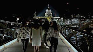 (4K HDR) London Night Walk - Millennium Bridge - St Paul's Cathedral