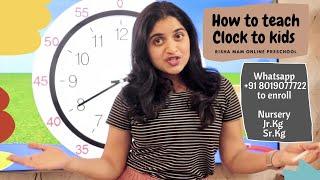 How to teach Clock to Kids easily | #RishaMam Online Preschool | Classes for Nursery, Jr.Kg & Sr.Kg