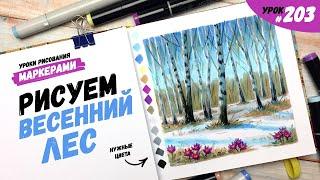 Как нарисовать весенний лес? / Видео-урок по рисованию маркерами #203