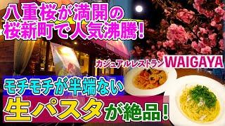 桜新町で人気沸騰のカジュアルレストラン【WAIGAYA】生パスタの食感と熱々アヒージョに感激‼️2023八重桜満開‼️春爛漫の日にコスパ最高のイタリアンでお花見‼️〜酔いどれオヤジ訪問記23〜