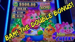 HOW WE HIT THE DOUBLE BONUS ON MISS CHEEKY BACON RICHES SLOT