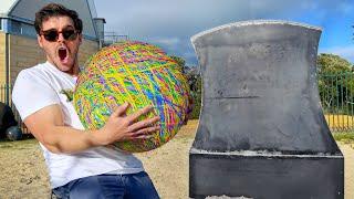 GIANT RUBBER BAND BALL Vs. GIANT AXE (Must See Slow Mo!!)