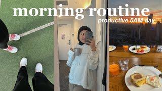 PRODUCTIVE 5AM MORNING ROUTINE! healthy habits, hijab tutorial, etc 