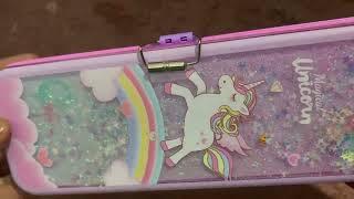 My new unicorn pencil box | glitter water pencil box | cute stationery #schoolsupplies #unicorn