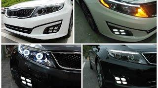 2014-up Kia Optima LED Daytime Running Lights with OEM Painted Glossy Black Bezel