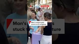 Man's tongue gets stuck to ice sculpture in Sydney's Pitt Street Mall