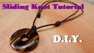 How to make a sliding knot necklace leather cord with donut tiger eye stone handmade