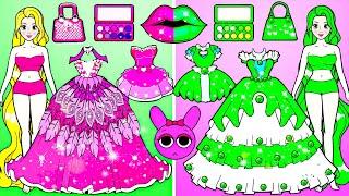 [paper doll] Pinki VS Green Barbie Makeup & Dress Up - Barbie Transformation Handmade |  Family