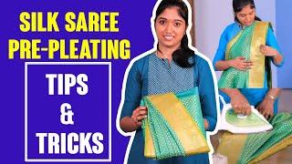 3 நிமிடத்தில் பட்டு புடவையை கட்டலாம்!  Silk Saree Pre-Pleating Tutorial | Ironing & Folding Tips