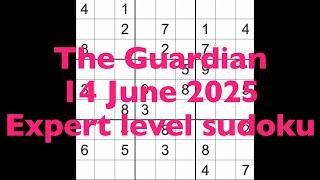 Sudoku solution – The Guardian 14 June 2025 Expert level