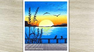 How to Draw Sunrise with oil pastels, Sunset Nature Drawing