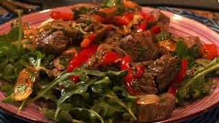 Juicy Beef Tips over Fresh Crisp Arugula!  Carb Free and High in Protein! Tasty!