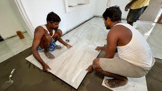 Flooring Tile Installation Construction-How to install 4x2 floor tile Properly-sand and cement mixer