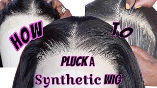 STEP BY STEP‼️ HOW TO PLUCK A Synthetic Lace Front WIG TUTORIAL for BEGINNERS | Miss Khrissy