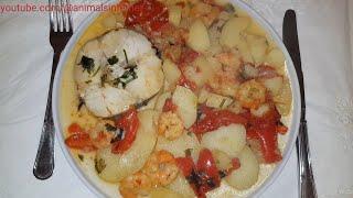 Hake and shrimp stew. Portuguese food