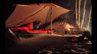 Winter Camping in the Wilderness - A Tarp, Sleeping Bags and Sleeping Matts for Shelter.