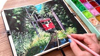 Train Landscape Painting With Jelly Gouache / Paint With Me 