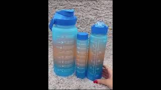 Lindo Kit 3 Garrafa de Água Squeeze Motivacional Com Adesivos 300ml+900ml+2000ml