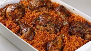 Oven Baked Jollof Rice and Chicken