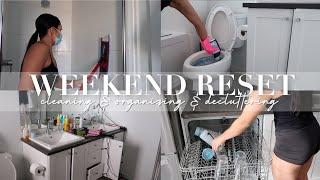 PRODUCTIVE WEEKEND CLEANING ROUTINE | Organize, Clean, Declutter my Kitchen & Bathroom + Laundry day