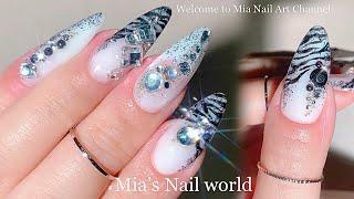 穿戴美甲透白動物紋個性美甲｜Nail Manicure｜光療美甲教學｜美甲彩繪｜經驗分享｜白色美甲｜穿戴美甲｜네일｜Nail Art｜Nails｜ASMR