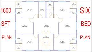 HOUSE PLAN DESIGN | EP 122 | 1600 SQUARE FEET 6 BEDROOMS HOUSE PLAN | LAYOUT PLAN